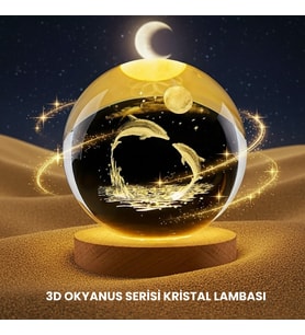 Yunus Temalı Kristal Küre USB LED'li Ahşap Altlıklı Gece Lambası