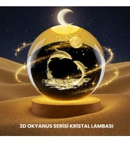 Yunus Temalı Kristal Küre USB LED'li Ahşap Altlıklı Gece Lambası
