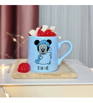 Mickey Mouse Tasarımlı Kişiye Özel Mavi Türk Kahvesi Fincanı