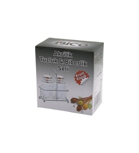 2PCS KROM KAPAK AKRİLİK TUZLUK - BİBERLİK - BAHARATLIK METAL STANDLI KARE - KÖŞELİ (5343)