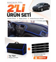 OPEL İNSİGNİA (2008-2013) Uyumlu Torpido Örtüsü + Tay Tüyü Bagaj Çantası + Sticker Seti - Siyah Mavi