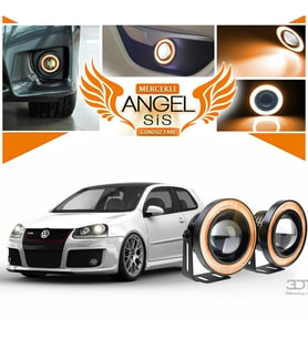 Volkswagen Golf 5 Uyumlu, Universal Mercekli Led Angel Sis Farı, 76mm Turuncu Renk