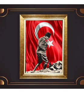 Özel Seri Paspartulu Çerçeveli Atatürk Tablo l395 (Gold)