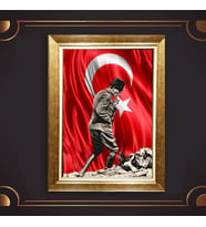 Özel Seri Paspartulu Çerçeveli Atatürk Tablo l395 (Gold)