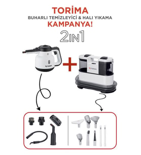 Torima CX002B Koltuk ve Halı Yıkama Makinesi + CB-902A Çok Fonksiyonlu Buharlı Temizleyici (Beyaz)