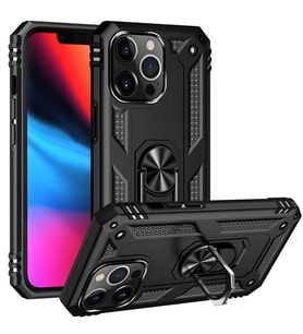 Apple iPhone 13 Pro Max Uyumlu Kılıf Standlı Manyetik Yüzüklü Military Magnetic Ring Polycarbonate and TPU Case (Siyah)