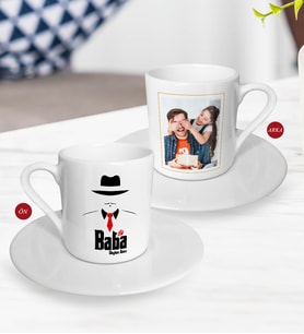 BK Gift Kişiye Özel Babalar Günü Hediyesi Fotoğraflı Türk Kahvesi Fincanı-18 (Beyaz)