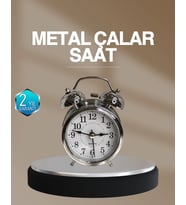 Dekoratif Yuvarlak Gümüş Sessiz Işıklı Masa Üstü Çalar Saat Alarmlı Şık Tasarım
