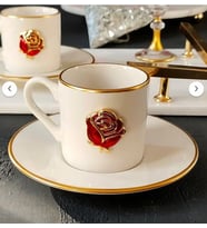 REGNA HOME Fine Living Love Roses 4 Parça 2 Kişilik Yaldızlı Porselen Kahve Fincan Takımı