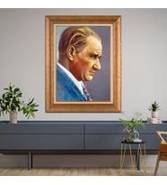 Altın Varaklı Çerçeveli Paspartulu Atatürk Tablo TR1100 (Gold)