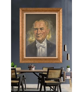 Altın Varaklı Çerçeveli Paspartulu Atatürk Tablo nh304 (Gold)