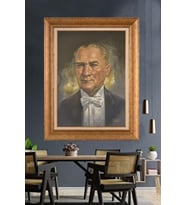 Altın Varaklı Çerçeveli Paspartulu Atatürk Tablo nh304 (Gold)