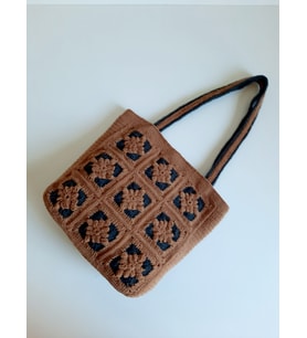 Elchandmade Süet Motifli Tığ İşi Örgü Çanta Tote Bag (Bej-Grı)