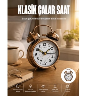 Northcity Metal Bronz Nostaljik Masa Saati Alarmlı Büyük Boy Sessiz Mekanizmalı - Vintage Dekoratif Zamanlayıcı
