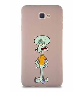 Samsung Galaxy J7 Prime 2 Soft Premier Kapak Squidward Dokunaç Tasarımlı Silikon Kılıf - Pudra (Şeffaf)