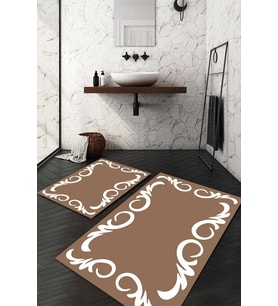 Dijital Baskılı Kaymaz Taban Yıkanabilir 2'li Klozet Takımı Banyo Paspası NDKZ-HT-643 (Kahverengi)