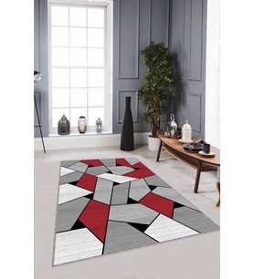 Kırmızı Geometrik Kaymaz Tabanlı Dekoratif Halı WL06 - 100 x 160 cm