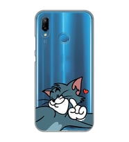 Huawei P20 Lite Uyumlu Tom ve Jerry Öpücük Desenli Şeffaf Telefon Kılıfı