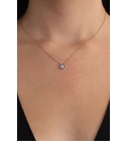 925 Ayar Gümüş Rose Kaplama Mavi Beyaz Zirkon Taşlı Nazar Kolye
