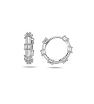 Pırlanta Işıltılı Baget Halka Kadın Gümüş Küpe 18 MM (Beyaz)