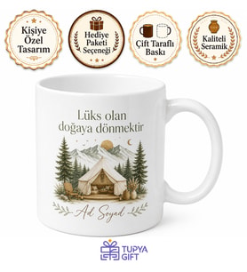 Glamping Tutkunlarına Lüks Doğa Tatili Şık Tasarım Kupa Bardak Hediye