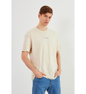 Leo Erkek Oversize Tshirt %100 Pamuk Bisiklet Yaka Baskı Detaylı Basic Tişört MTLCE83