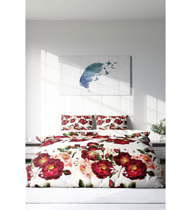 Çift Kişilik ( Lastikli Çarşaflı ) %100 Pamuk Saten Nevresim Takımı Red Rose