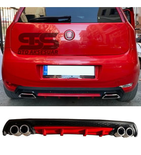 Fiat Punto Difüzör Arka Tampon Eki 4 Egzoz Çıkışlı Kırmızı Lüx Tip