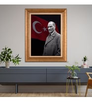 Altın Varaklı Çerçeveli Paspartulu Atatürk Tablo TR1512 (Gold)