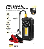 8000mAh 1000A Akü Takviyeli Kompresör 150 PSI Çift Dijital Ekran LED Fenerli Hava Pompası