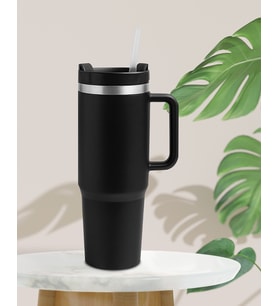 Siyah Paslanmaz Çelik Termos Pipetli 1200Ml (Düz Siyah)