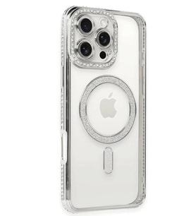 Newface Apple iPhone 16 Pro Kılıf Joke Simli Magneticsafe Kılıf - Gümüş