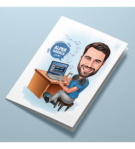 Kişiye Özel Müzik Sevdalısı Erkek Karikatürlü Tebrik Kartı