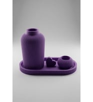 MYCRAFT3D Dekoratif Vazo Seti Tepsili Minimal Çizgili Vazo Mumluk Obje Modern Masaüstü Aksesuar