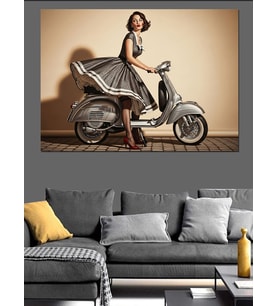 Motorsiklet Süren Pin-Up Kadın Dekoratif Kanvas - Mdf Ahşap Tablo