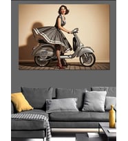 Motorsiklet Süren Pin-Up Kadın Dekoratif Kanvas - Mdf Ahşap Tablo
