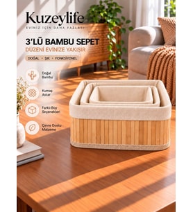 Kuzeylife Bambu Trio Kare 3lü Sepet Seti