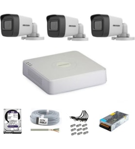 Hikvision Haıkon 3 Kameralı Güvenlik Kamera Hazır Set (Siyah - Beyaz)