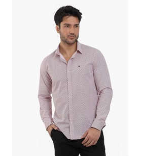 Bordo Erkek Slim Fit Pitikare Desenli Brent Yaka Uzun Kol Gömlek