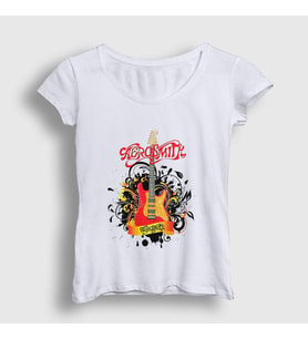Presmono Kadın Beyaz Gitar Aerosmith T-Shirt 6767tt