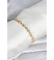 Pirinç Gold Renk VIP Seri Sıralı Yonca Model Zirkon Taşlı Kadın Bileklik - TJ-BB8273