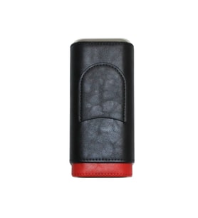 Cohiba Siyah Kırmızı Kesici Bölmeli Üçlü Deri Puro Kılıfı