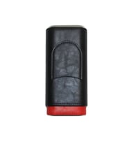 Cohiba Siyah Kırmızı Kesici Bölmeli Üçlü Deri Puro Kılıfı