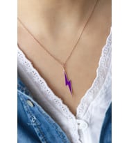 Neon Şimşek Model Mineli 925 Ayar Gümüş Kolye (Mor)