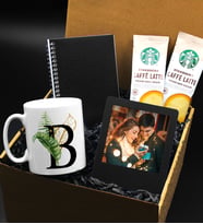 Kişiye Özel Harf Tasarım Kupa & 2'li Starbucks Latte & Siyah Defter & Kişiye Özel Siyah Ahşap Çerçeve