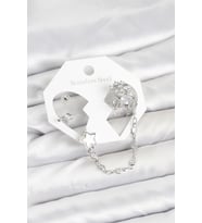 Pirinç Gümüş Renk Yıldız Model Zincir Bağlantılı Ear Cuff Küpe Seti 5886 - EEEEEE5879-383