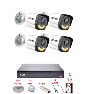 FURY 4 Kameralı 4 Warm Led Gece Renkli Görüş-Cepten İzle-Su Geçirmez Güvenlik Kamerası Seti 1TB