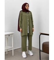 10384 İÇİ YARIM KOL DIŞ TUNİK ÖNÜ ÇITÇITLI CEP GÖRÜNÜMLÜ PANTALONLU SPOR İKİLİ TAKIM #26#