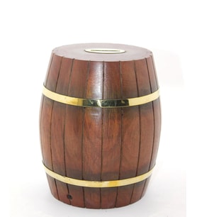 Pirinç Ahşap Fıçı Kumbara 18 Cm