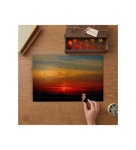 Günbatımında Kuş Sürüsü Tasarımı 240 parça Ahşap Puzzle Ahşap Kutuda MP00033